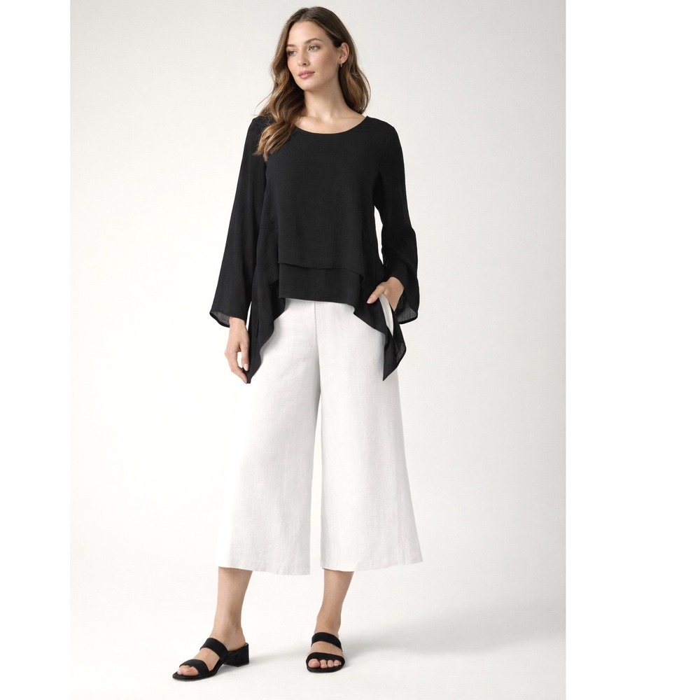 Fashion Black Tiered Asymmetrical Long Sleeve Tunic Top XL Resortwear 100-42